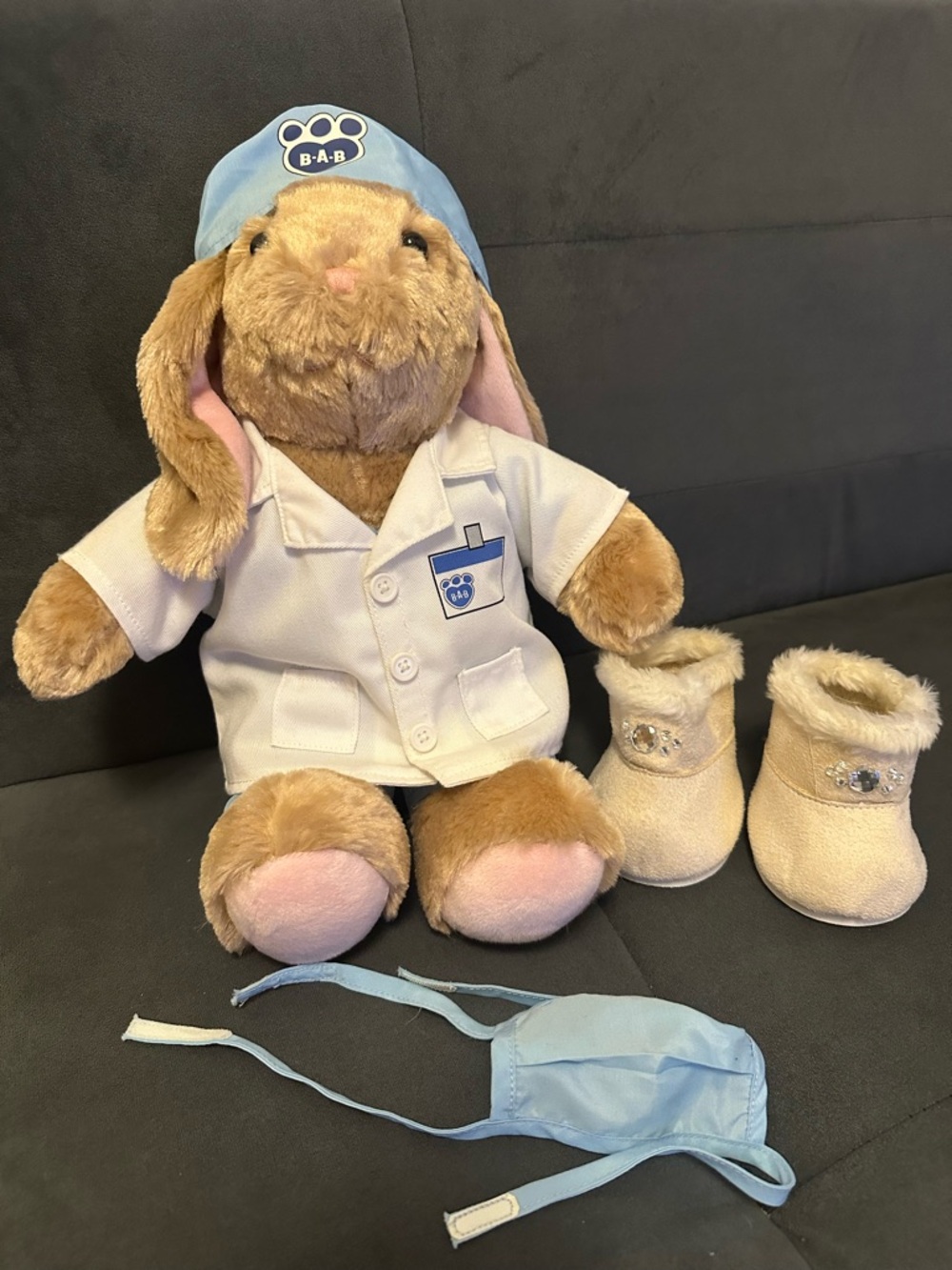 B-A-B Plush Bunny in Blue Hat & White Medical Jacket